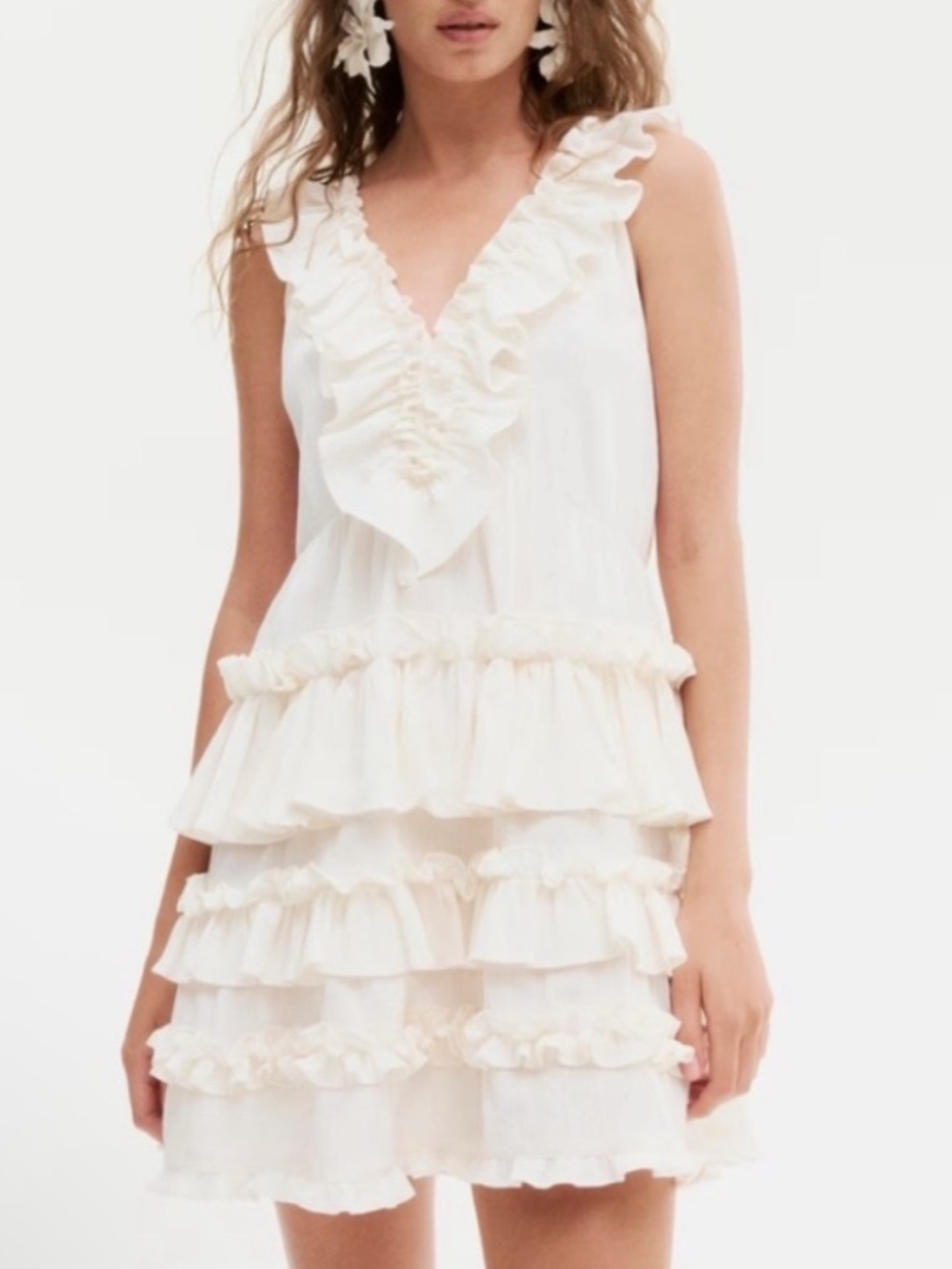 H&M Ruffle Trim Sleeveless Dress in White
